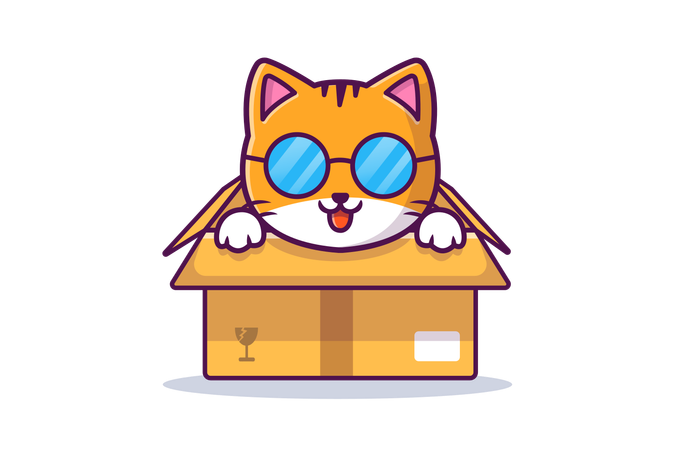 Cool Cat Play With Box  Illustration