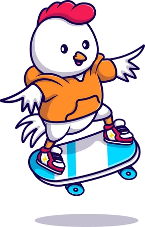 Cool Chicken Playing Skateboard  Illustration