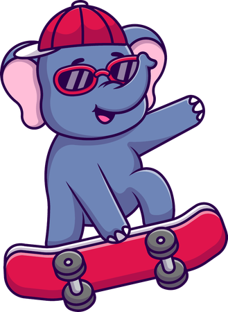 Cool Elephant Playing Skateboard  Illustration