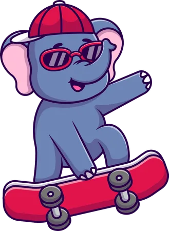 Cool Elephant Playing Skateboard  Illustration