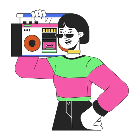 Fille asiatique cool portant une boombox sur l'épaule  Illustration