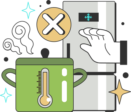 Cool food before putting it in refrigerator for energy efficiency at home  Illustration