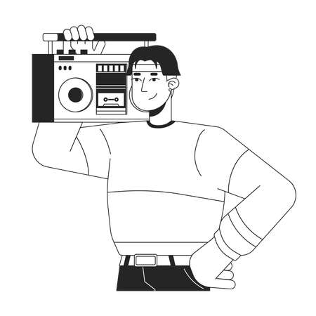Cool korean boy holding boombox on shoulder  Illustration