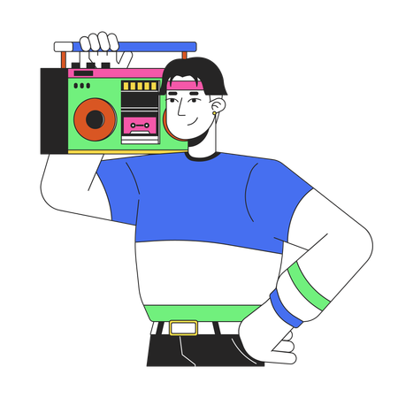 Cool korean boy holding boombox on shoulder  Illustration