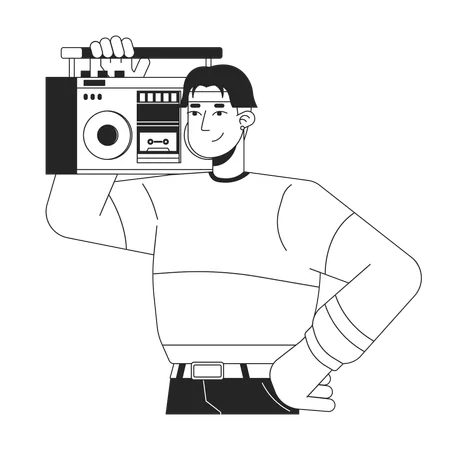 Cool korean boy holding boombox on shoulder  Illustration