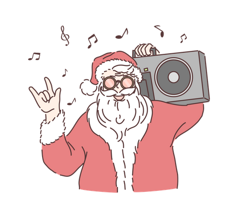 Cool Père Noël écoutant de la musique sur un magnétophone  Illustration