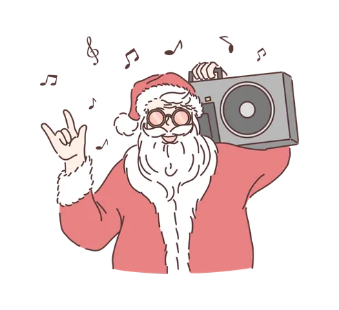 Cool Père Noël écoutant de la musique sur un magnétophone  Illustration