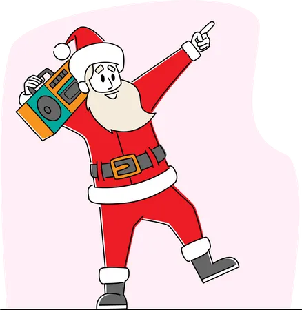Cool Père Noël écoutant de la musique sur un magnétophone et dansant  Illustration