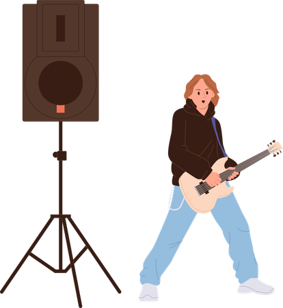 Cool man guitariste jouant de la guitare  Illustration