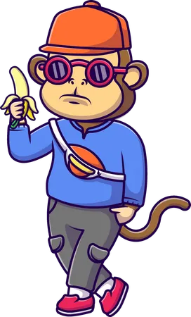 Cool Monkey Holding Banana  Illustration