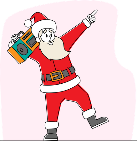 Cool Santa Claus escuchando música en una grabadora y bailando  Ilustración