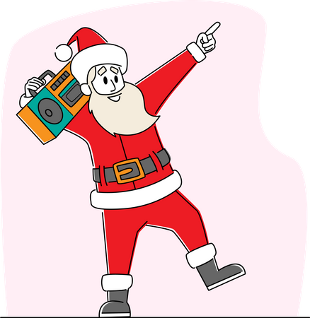 Cool Santa Claus Listening Music on Tape Recorder and Dancing  Illustration