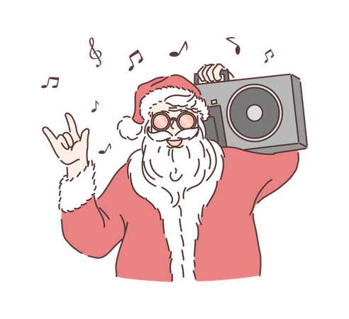 Cool Santa Claus Listening Music on Tape Recorder  Illustration