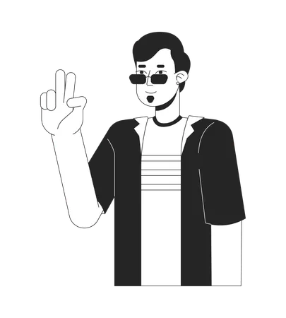 Cool sunglasses man peace sign hand  Illustration