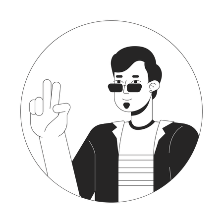 Cool sunglasses man peace sign hand  Illustration