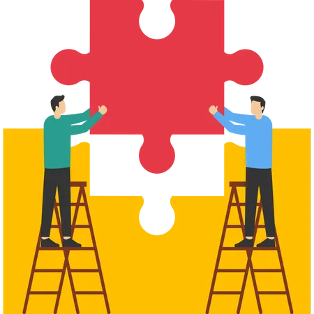 The Concept Of Cooperation In Business Team Metaphor People Connecting Puzzle Elements Vector Illustration Flat Design Style Symbol Of Teamwork Cooperation And Partnership Illustration