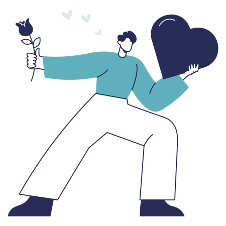 Copain romantique tenant coeur  Illustration