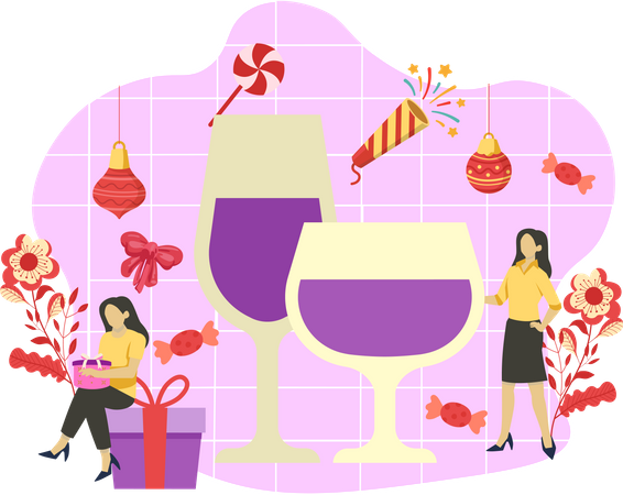 Copas de vino de año nuevo  Ilustración