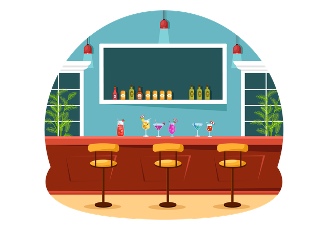 Copo de coquetel na mesa do Cocktail Bar  Illustration