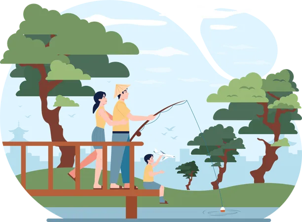 Coppia facendo pesca tramite gancio  Illustration