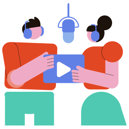 Una coppia registra un podcast video  Illustration