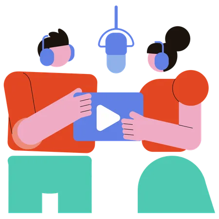 Una coppia registra un podcast video  Illustration