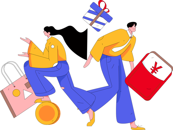 Coppia di risparmio di denaro per l'acquisto dello shopping  Illustration