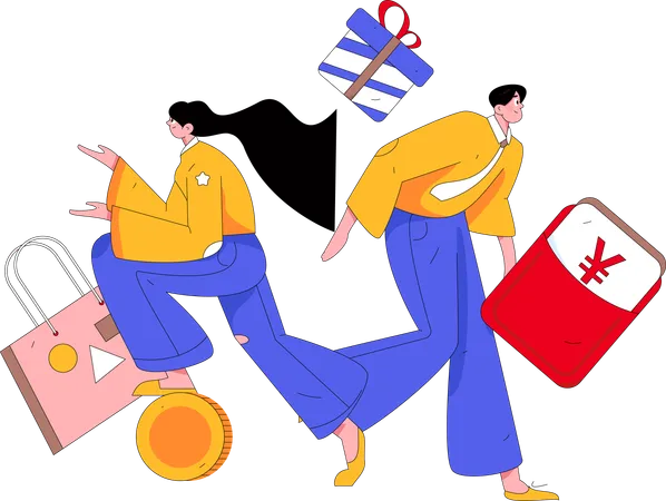 Coppia di risparmio di denaro per l'acquisto dello shopping  Illustration