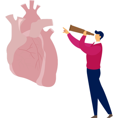Niño mirando corazón humano  Ilustración