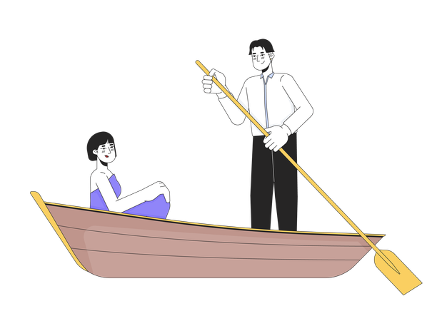 Couple de jeunes adultes coréens en bateau  Illustration