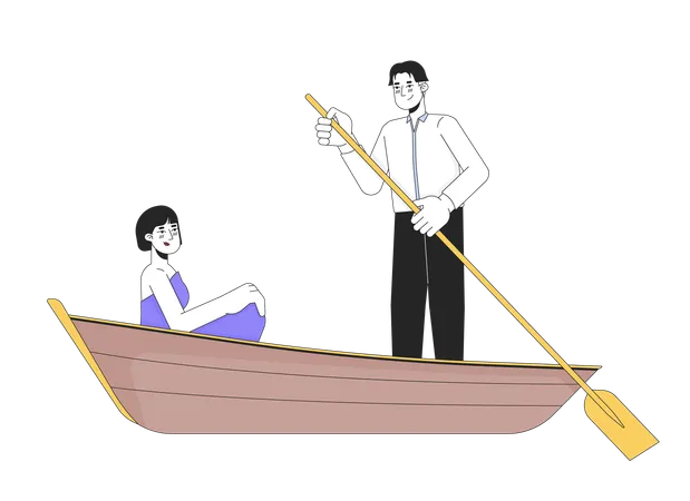 Couple de jeunes adultes coréens en bateau  Illustration