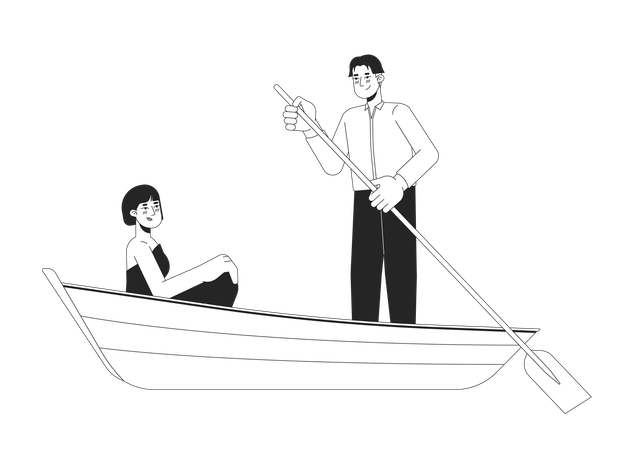 Couple de jeunes adultes coréens en bateau  Illustration