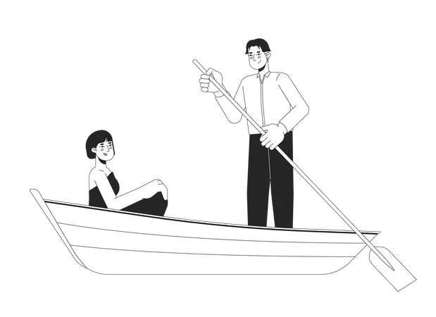 Couple de jeunes adultes coréens en bateau  Illustration