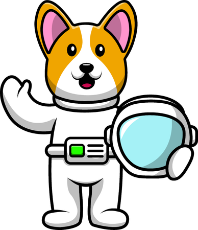 Cão Corgi Astronauta Acenando com a Mão  Ilustração