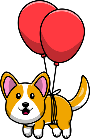 Chien Corgi flottant avec un ballon  Illustration