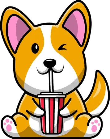 Corgi Dog Drink Soda  Illustration