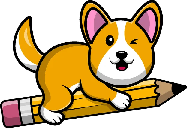 Corgi Dog Flying With Pencil  Illustration