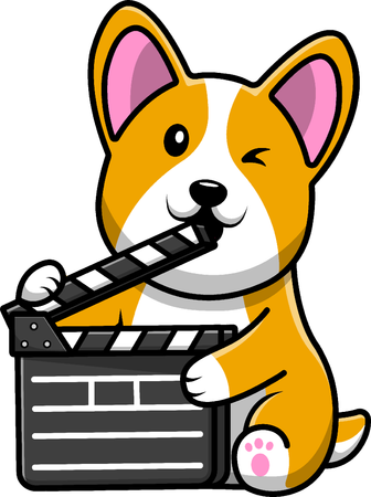 Corgi Dog Holding Clapper Board  Illustration