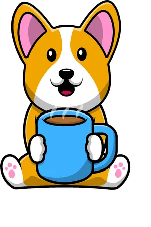 Corgi Dog Holding Hot Coffee Cup  Illustration