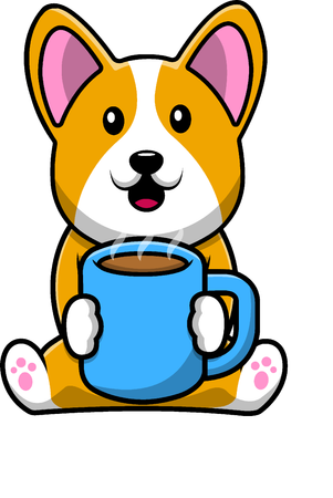 Corgi Dog Holding Hot Coffee Cup  Illustration