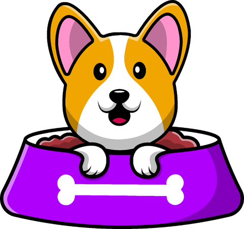 Corgi Dog On Food Bowl  Illustration