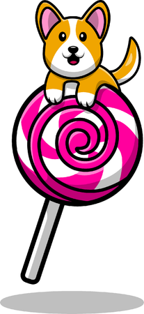 Corgi Dog On Lollipop Candy  Illustration