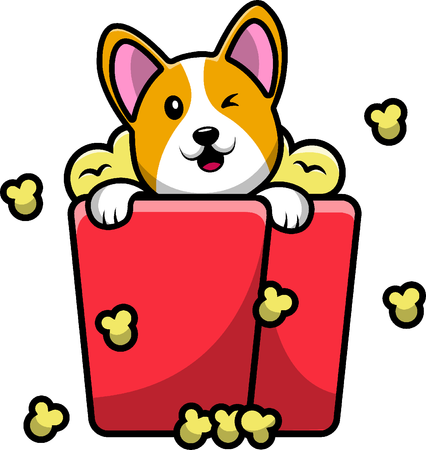 Corgi Dog On Pop Corn  Illustration