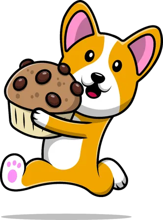 Corgi Dog Running With Holding Cup Cake  Illustration