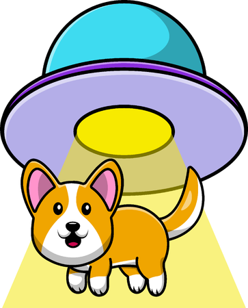 Corgi Dog Sucked In UFO Spacecraft  イラスト