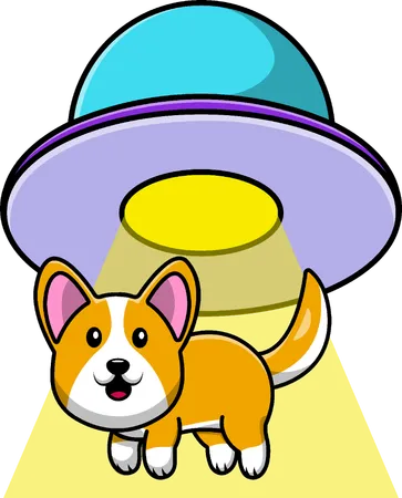 Corgi Dog Sucked In UFO Spacecraft  イラスト