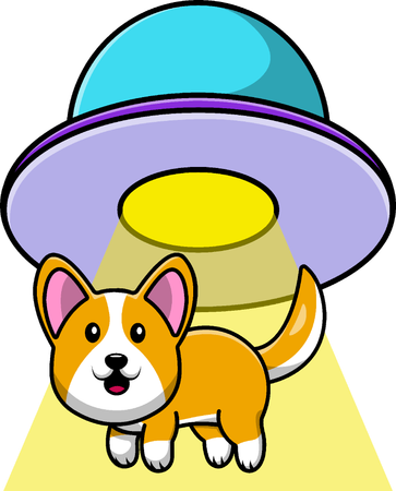 Corgi Dog Sucked In UFO Spacecraft  Illustration