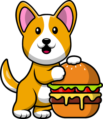 Corgi Dog With Burger  イラスト