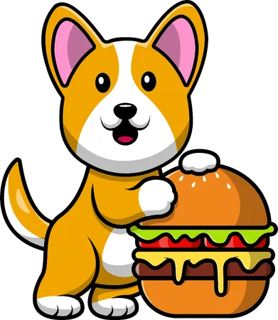 Corgi Dog With Burger  Illustration