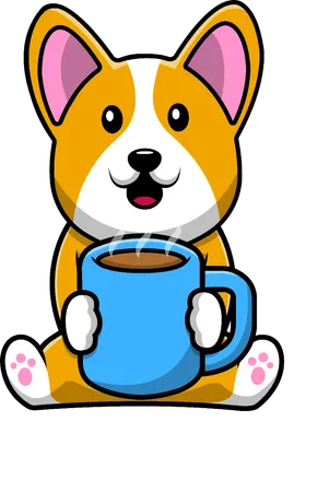 Corgi-Hund hält heiße Kaffeetasse  Illustration